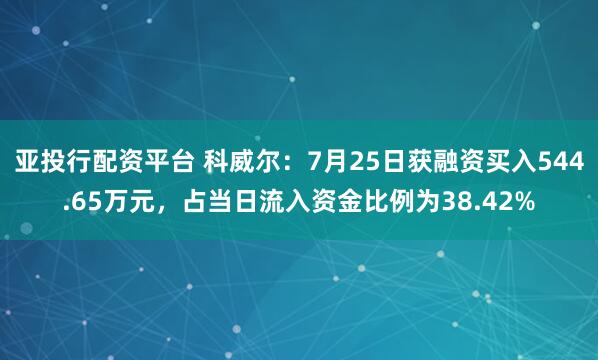 亚投行配资平台 科威尔：7月25日获融资买入544.65万元，占当日流入资金比例为38.42%